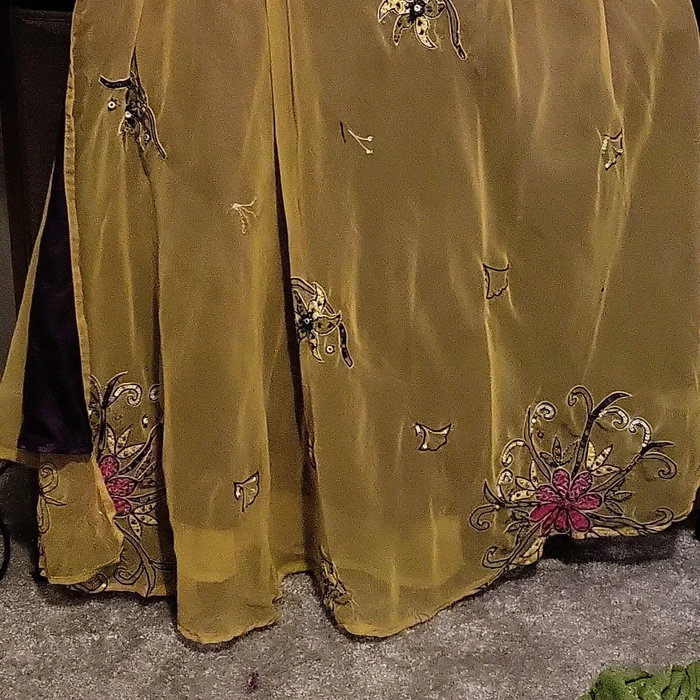 Boho maxi wrap skirt beaded and embroidered silk yellow and pink - Picture 2 of 10